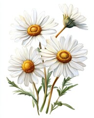 Fototapeta premium Delicate Daisy Illustration. Wildflowers in Bloom Against a Pristine White Backdrop