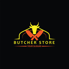 butcher beef shop logo design vector format