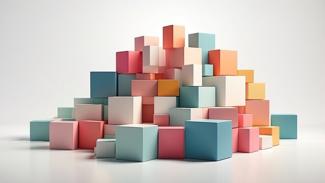 A collection of 3D cubes in various colors including blue