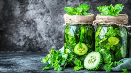 Cucumber mint infused water jars kitchen detox