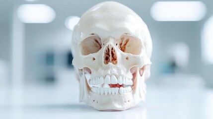 Realistic skull model on table