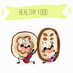 Exotic fruit cupuasu . Natural vitamin antioxidant detox food collection. Vector hand drawn illistration.