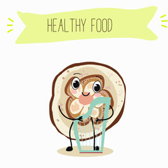 Exotic fruit cupuasu . Natural vitamin antioxidant detox food collection. Vector hand drawn illistration.