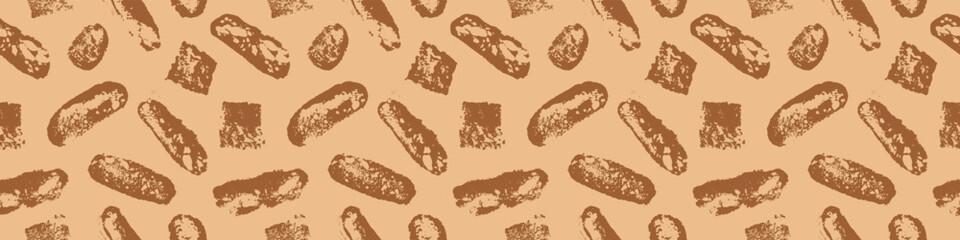Bakery background with bread drawing pattern. Vector brown bread slices and white baguette illustrations. Rustic traditional food concept. Bakery products vector