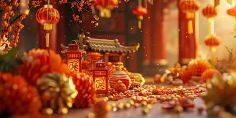Red and Gold Chinese New Year Celebration Scene
