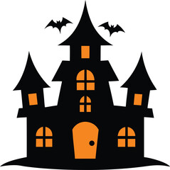 halloween haunted house doodle on white background.