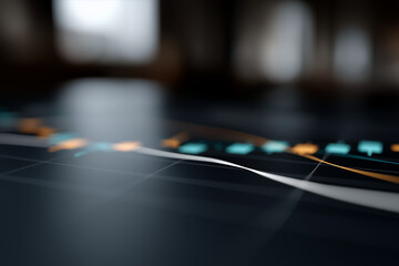 An abstract digital composition featuring layered financial chart elements such as glowing candlestick patterns, smooth curved line graphs, and faint grid overlays