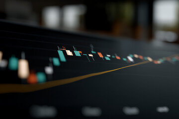 An abstract digital composition featuring layered financial chart elements such as glowing candlestick patterns, smooth curved line graphs, and faint grid overlays