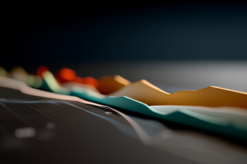 An abstract digital composition featuring layered financial chart elements such as glowing candlestick patterns, smooth curved line graphs, and faint grid overlays