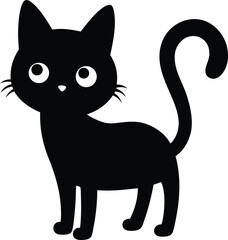 Halloween black cat doodle on white background.