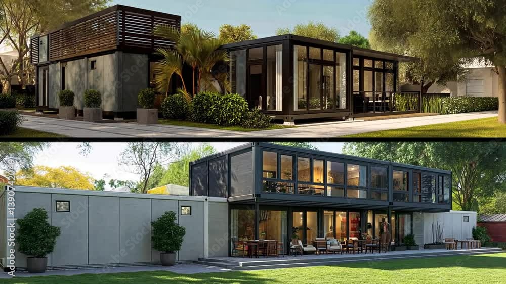 Poster modern modular houses showcasing innovative architectural design generative ai
