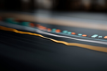 An abstract digital composition featuring layered financial chart elements such as glowing candlestick patterns, smooth curved line graphs, and faint grid overlays
