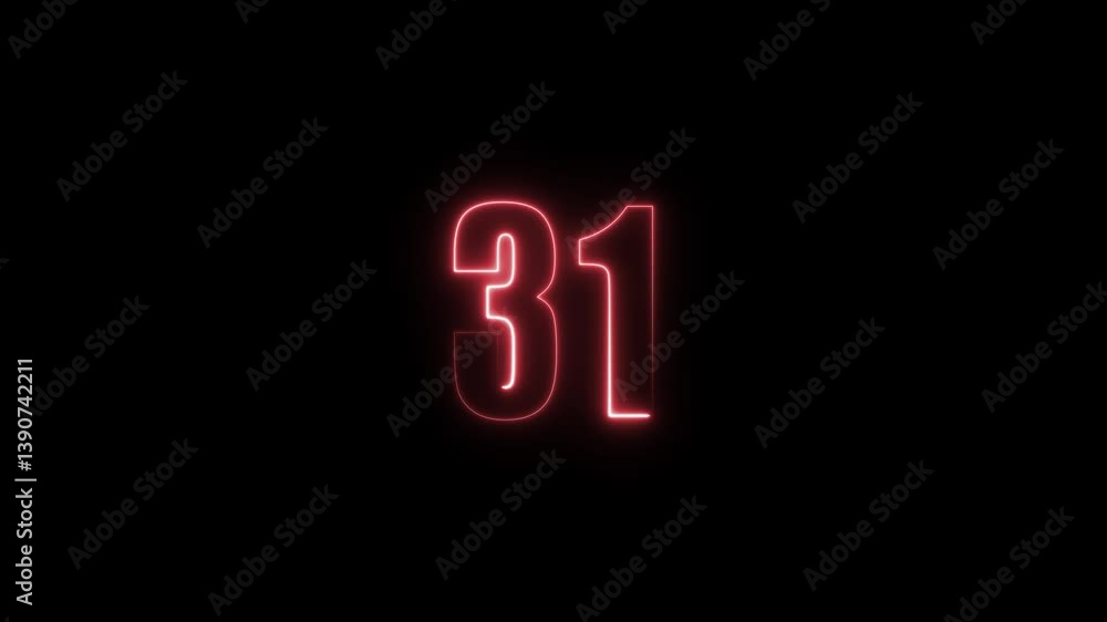 Aufkleber abstract glowing neon text 31 number countdown icon. glowing sign on black background neon number. g