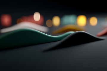 An abstract digital composition featuring layered financial chart elements such as glowing candlestick patterns, smooth curved line graphs, and faint grid overlays