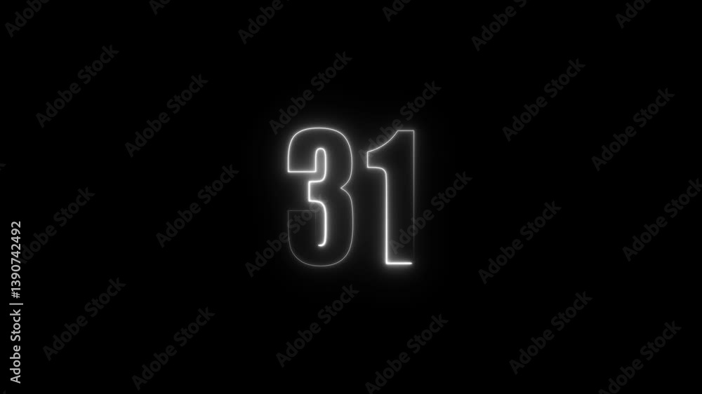 Aufkleber abstract glowing neon text 31number countdown icon. glowing sign on black background neon number. gl