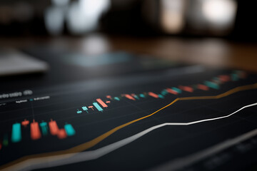 An abstract digital composition featuring layered financial chart elements such as glowing candlestick patterns, smooth curved line graphs, and faint grid overlays