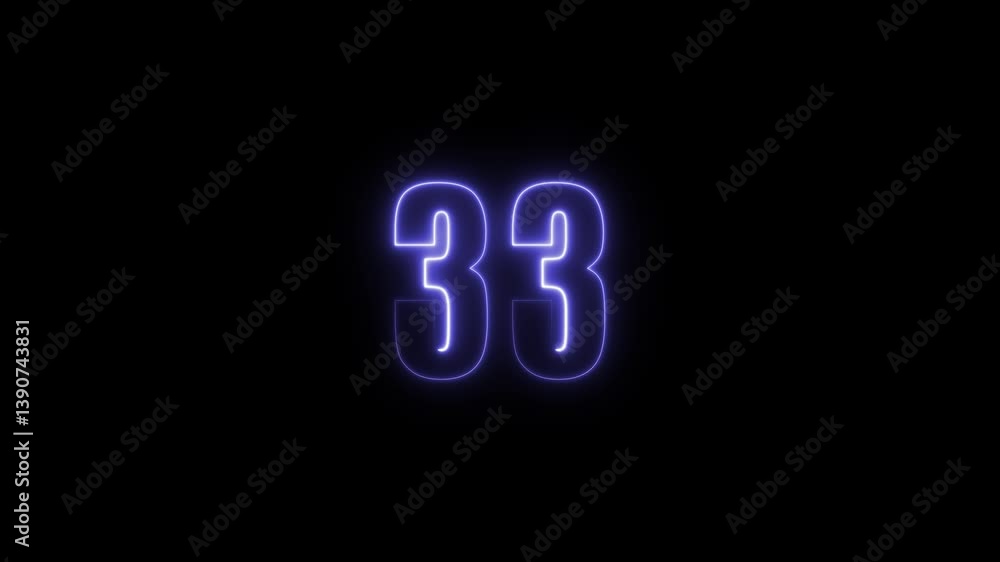 Aufkleber abstract glowing neon text 33 number countdown icon. glowing sign on black background neon number. g