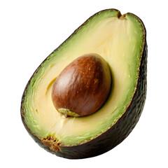 Sliced avocado with seed against white background