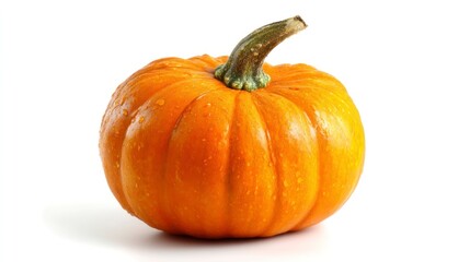 Close Up of Small Orange Pumpkin with Water Droplets Isolated on White