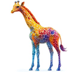 Vibrant giraffe standing in white background high resolution photo