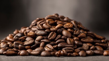 Obraz premium Pile of Roasted Coffee Beans Close Up for Cafe Menu
