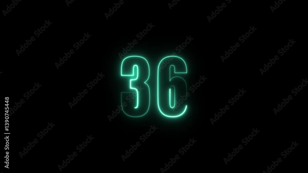 Fototapete abstract glowing neon text 36 number countdown icon. glowing sign on black background neon number. g