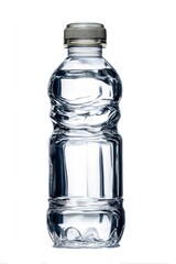 Water Bottle with Clear Liquid Isolated on White Background Studio Shot