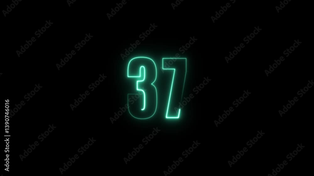 Fototapete abstract glowing neon text 37 number countdown icon. glowing sign on black background neon number. g
