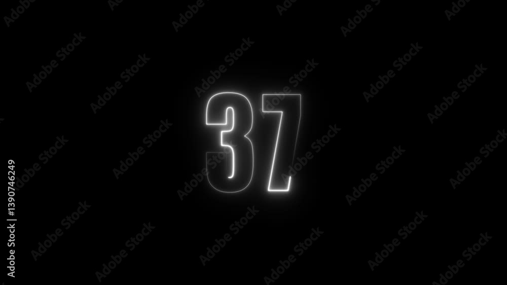 Fototapete abstract glowing neon text 37 number countdown icon. glowing sign on black background neon number. g