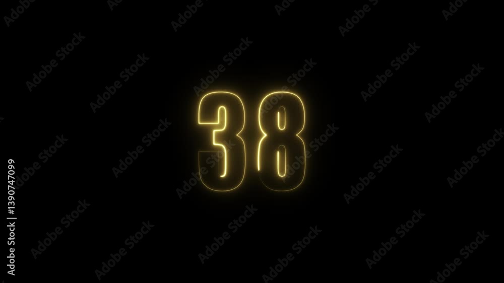 Fototapete abstract glowing neon text 38 number countdown icon. glowing sign on black background neon number. g