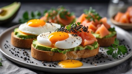 Two pieces of whole grain toast topped with slices of avocado
