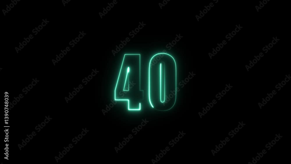 Fototapete abstract glowing neon text 40 number countdown icon. glowing sign on black background neon number. g