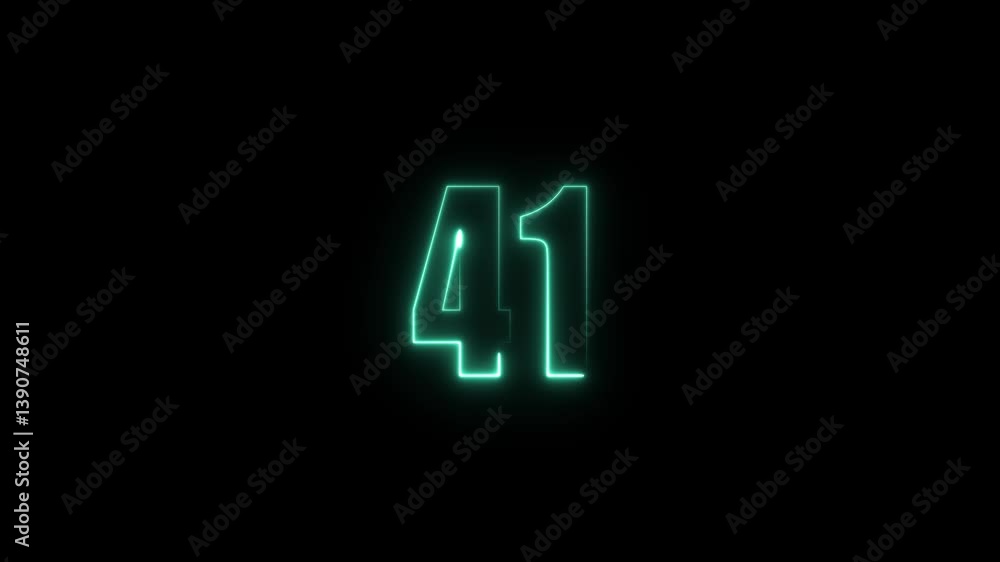 Fototapete abstract glowing neon text 41 number countdown icon. glowing sign on black background neon number. g