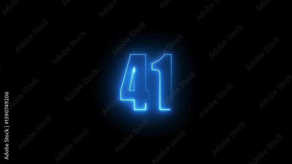 Fototapete abstract glowing neon text 41 number countdown icon. glowing sign on black background neon number. g