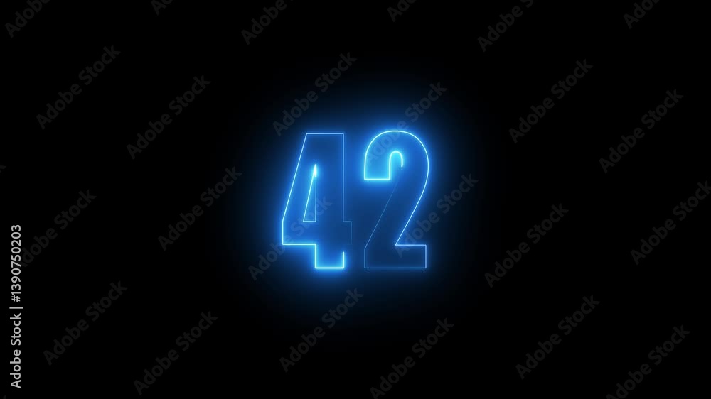 Fototapete abstract glowing neon text 42 number countdown icon. glowing sign on black background neon number. g