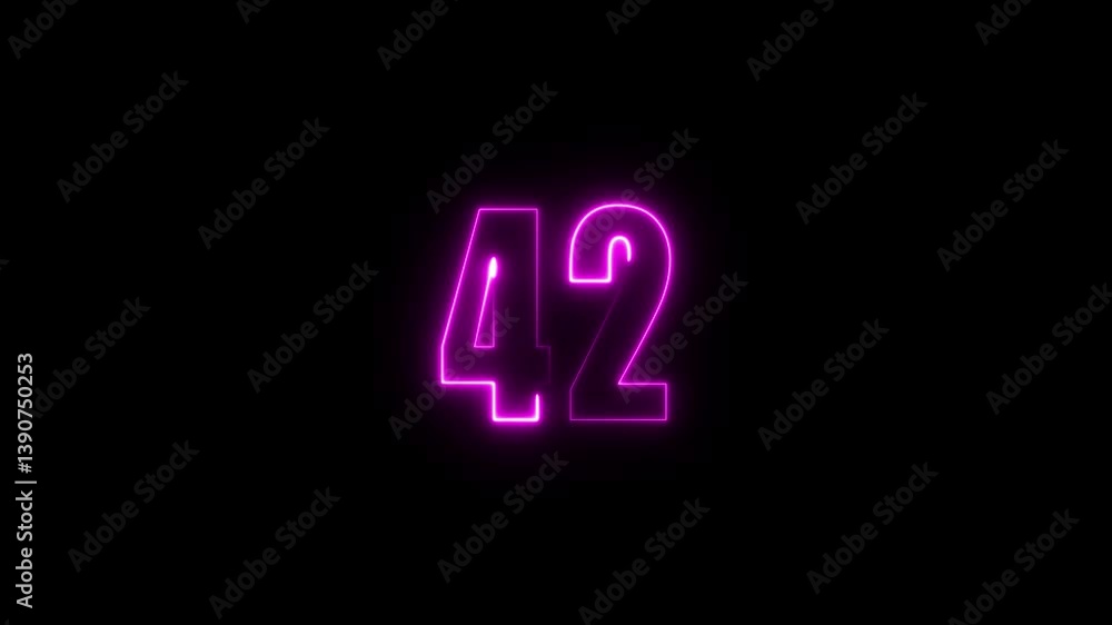 Fototapete abstract glowing neon text 42 number countdown icon. glowing sign on black background neon number. g