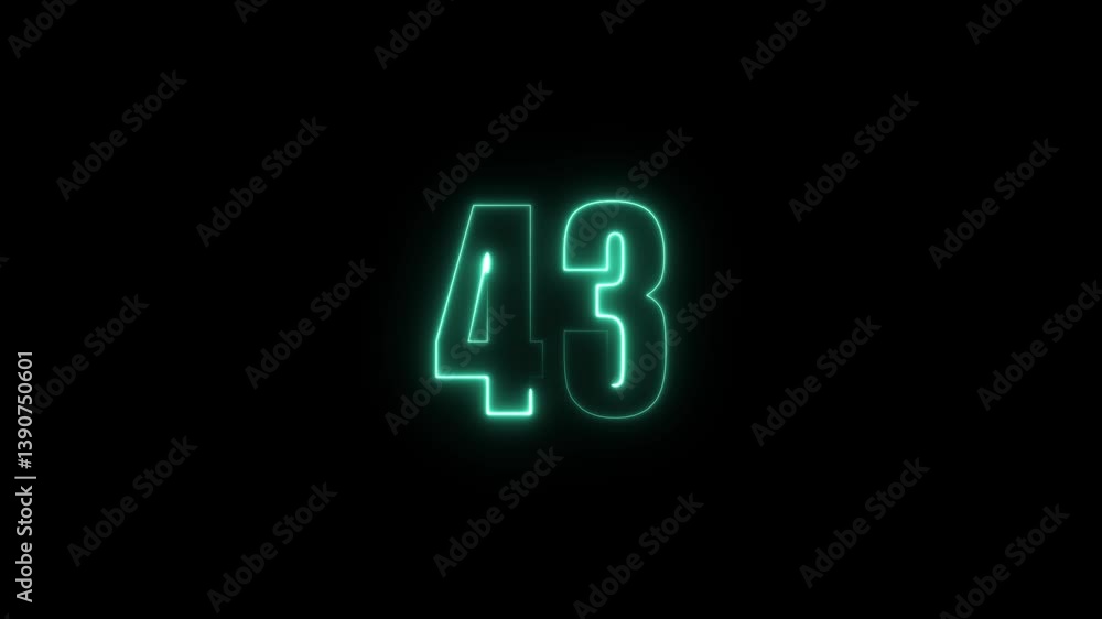 Aufkleber abstract glowing neon text 43 number countdown icon. glowing sign on black background neon number. g