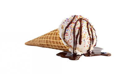 A delicious ice cream cone with a crisp waffle base isolated on a transparent background