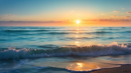 Obraz premium Close-up of a sandy shore with gentle waves lapping