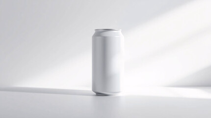 A minimalist, blank white can on a clean, isolated background, perfect for design or branding.