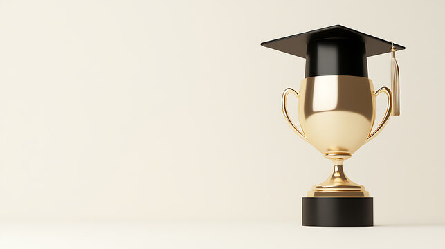 Academic Excellence: A golden trophy adorned with a graduation cap, symbolizing educational achievement and success. Celebration of learning!