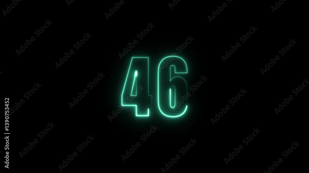 Aufkleber abstract glowing neon text 46 number countdown icon. glowing sign on black background neon number. g