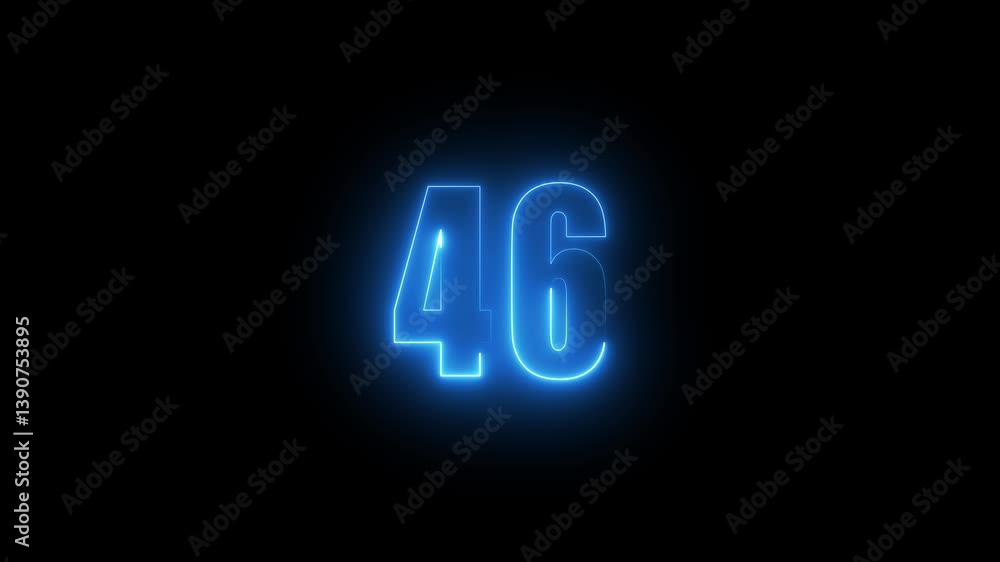 Poster abstract glowing neon text 46 number countdown icon. glowing sign on black background neon number. g