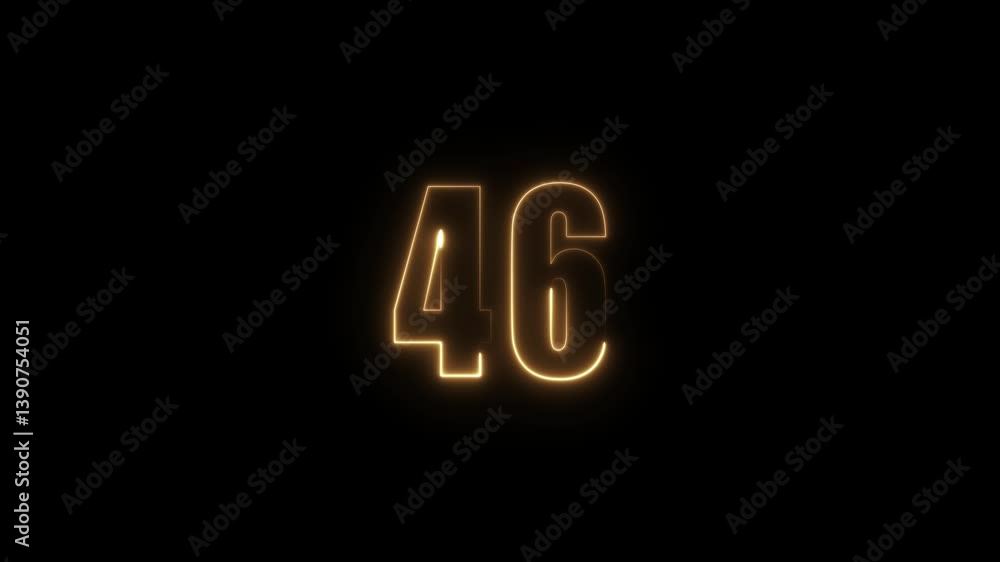 Aufkleber abstract glowing neon text 46 number countdown icon. glowing sign on black background neon number. g