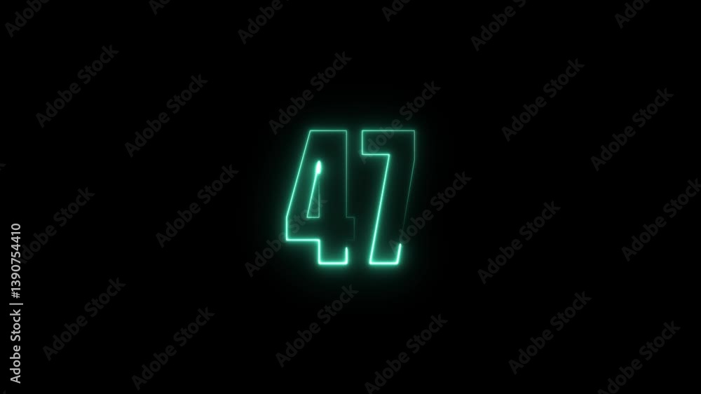 Aufkleber abstract glowing neon text 47 number countdown icon. glowing sign on black background neon number. g