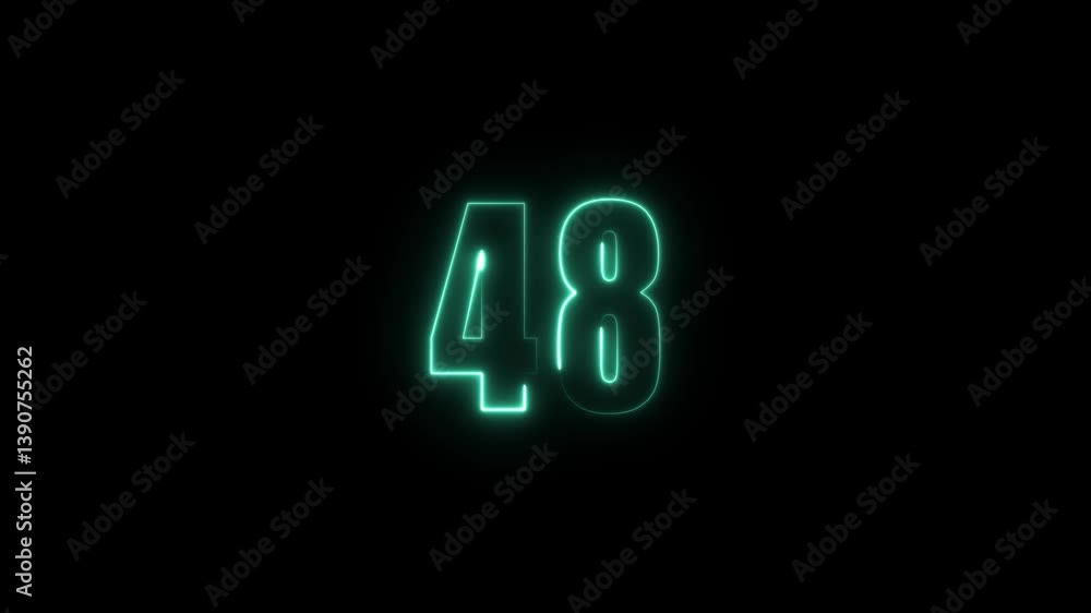 Fototapete abstract glowing neon text 48 number countdown icon. glowing sign on black background neon number. g