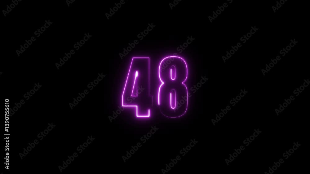 Poster abstract glowing neon text 48 number countdown icon. glowing sign on black background neon number. g