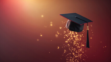 Graduation cap floating with sparkles promotes education and academic achievement in a festive atmosphere