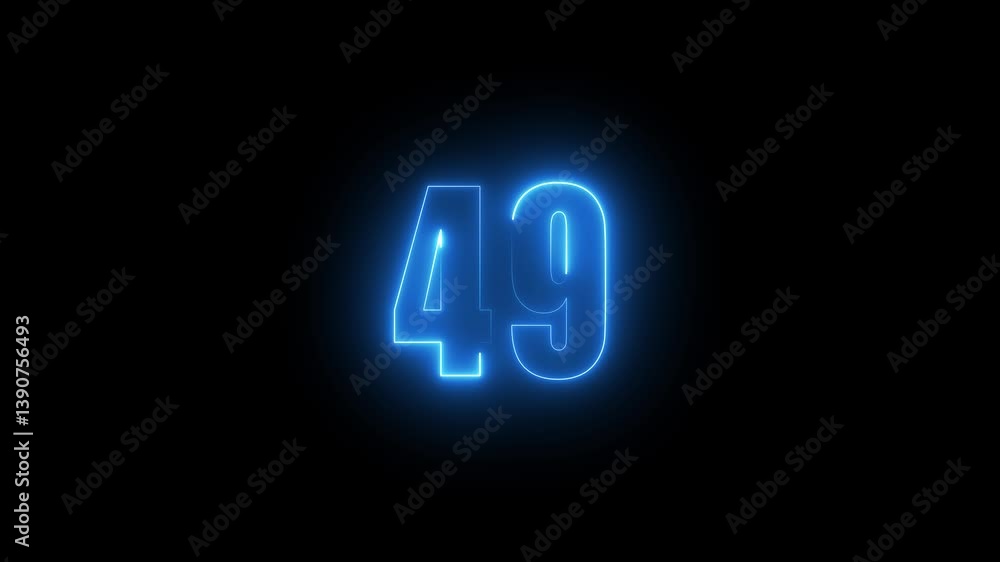 Fototapete abstract glowing neon text 49 number countdown icon. glowing sign on black background neon number. g