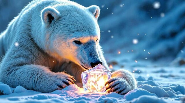 Polar Bear Rolling in Snow Slow Motion Video